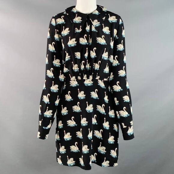 STELLA McCARTNEY 2016 Size 2 Black White Blue Silk Swans Point Collar Dress - Picture 1 of 8
